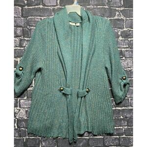 Cato Woman Size 18/22w Open Front Asymmetrical Hem Cardigan Green‎ Elastic Knit